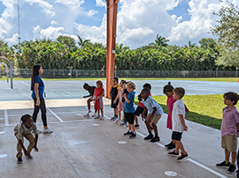 Students under school pavilion